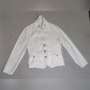 Vintage J Crew Womens Linen Jacket/Blazer Light Blue Button Closure Size M